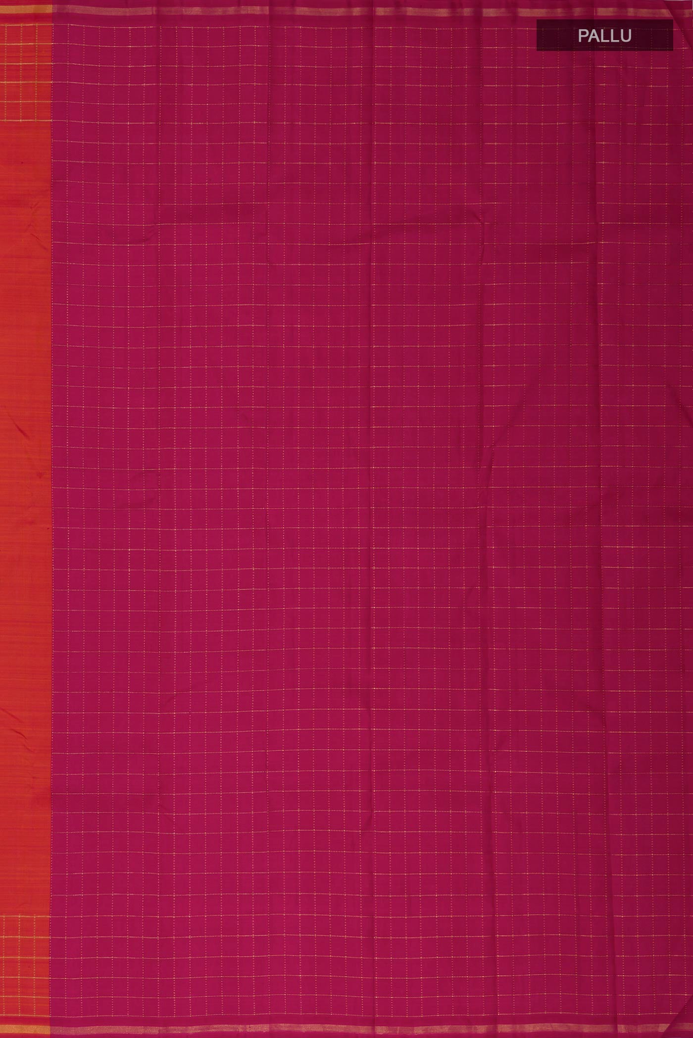 Close up image of the pallu of Pure Silk Pure Zari Brick Orange Kanchipuram Saree with Plain Body and Checks Border. 
