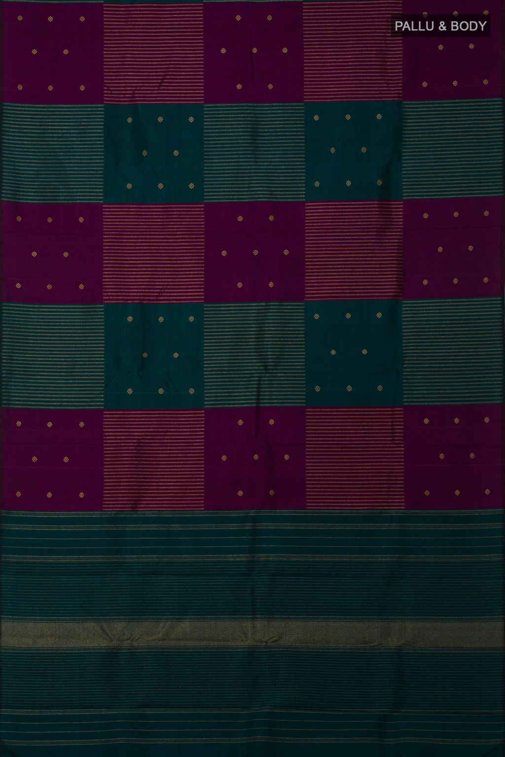 Flat view of Pure Silk Pure Zari Multi Color Kanchipuram Saree with Fancy on the body and Without Border. 