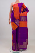 Pure Silk Pure Zari Multi Color Kanchipuram Saree with Stripes on the body and Thin Zari Line.  displayed on a mannequin