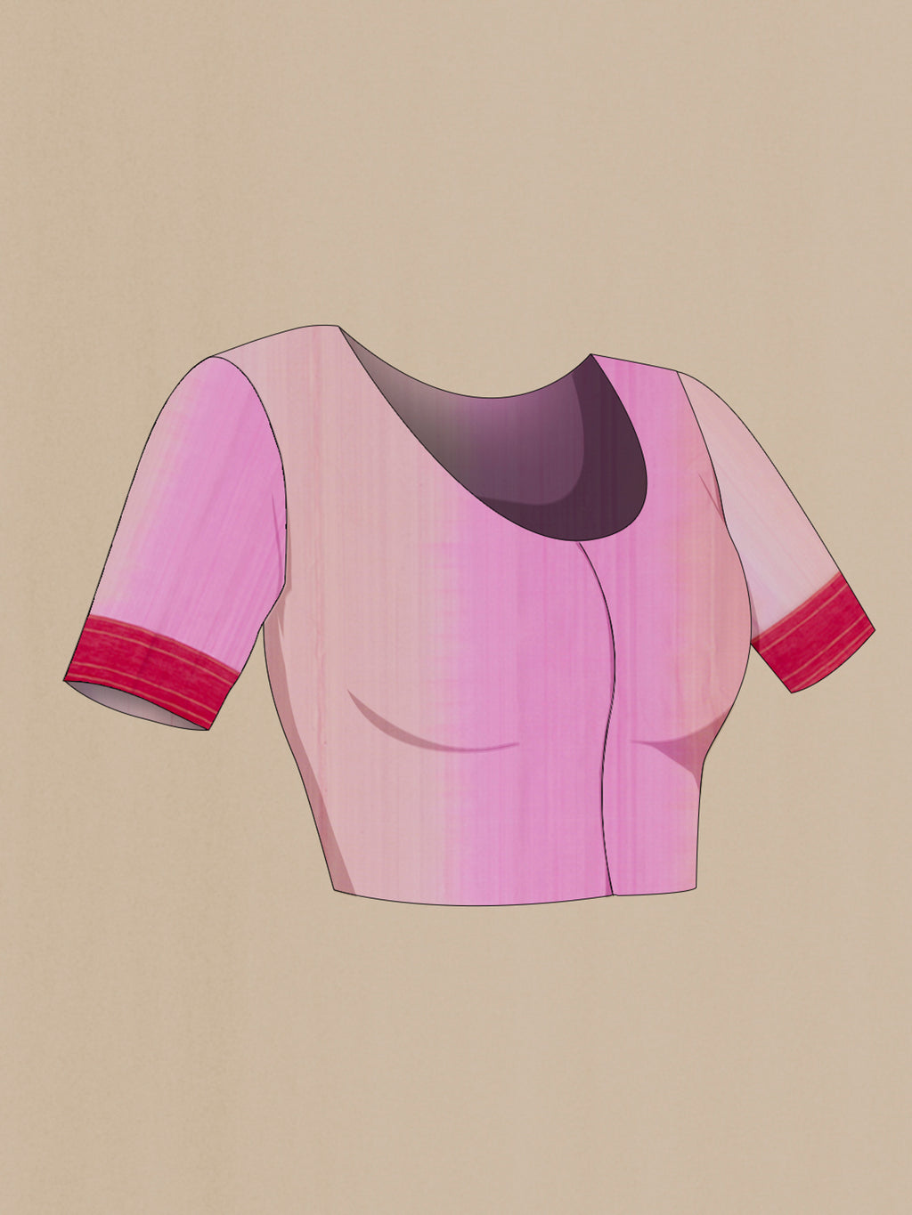 Close up image of the blouse of Pink Chanderi Silk Cotton Saree with Zari Butta on the body and Zari Border. 