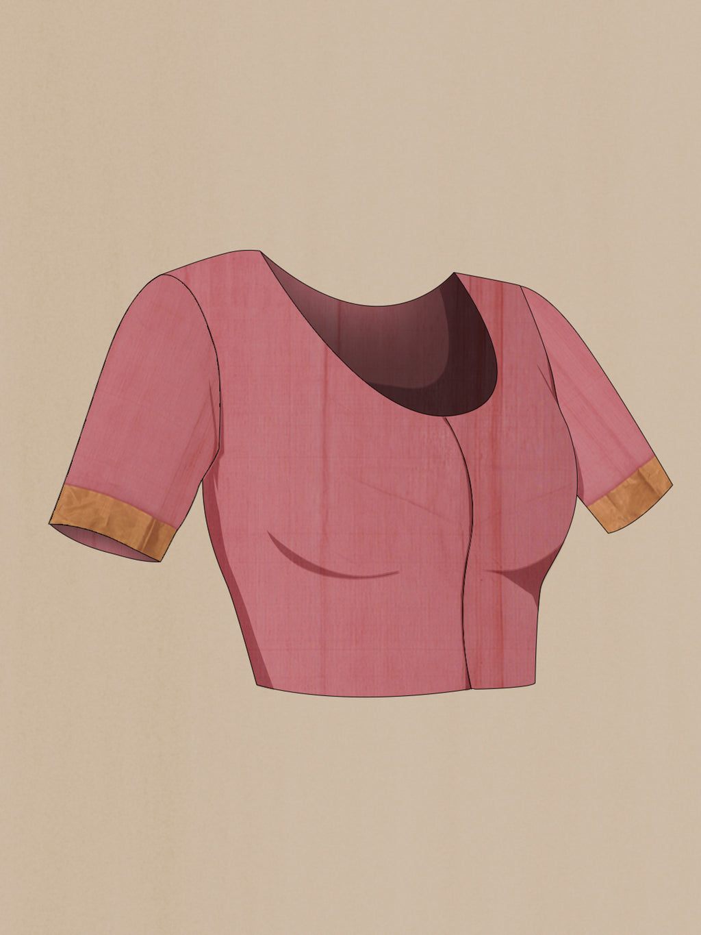 Close up image of the blouse of Rust Chanderi Silk Cotton Saree with Zari Butta on the body and Zari Border. 