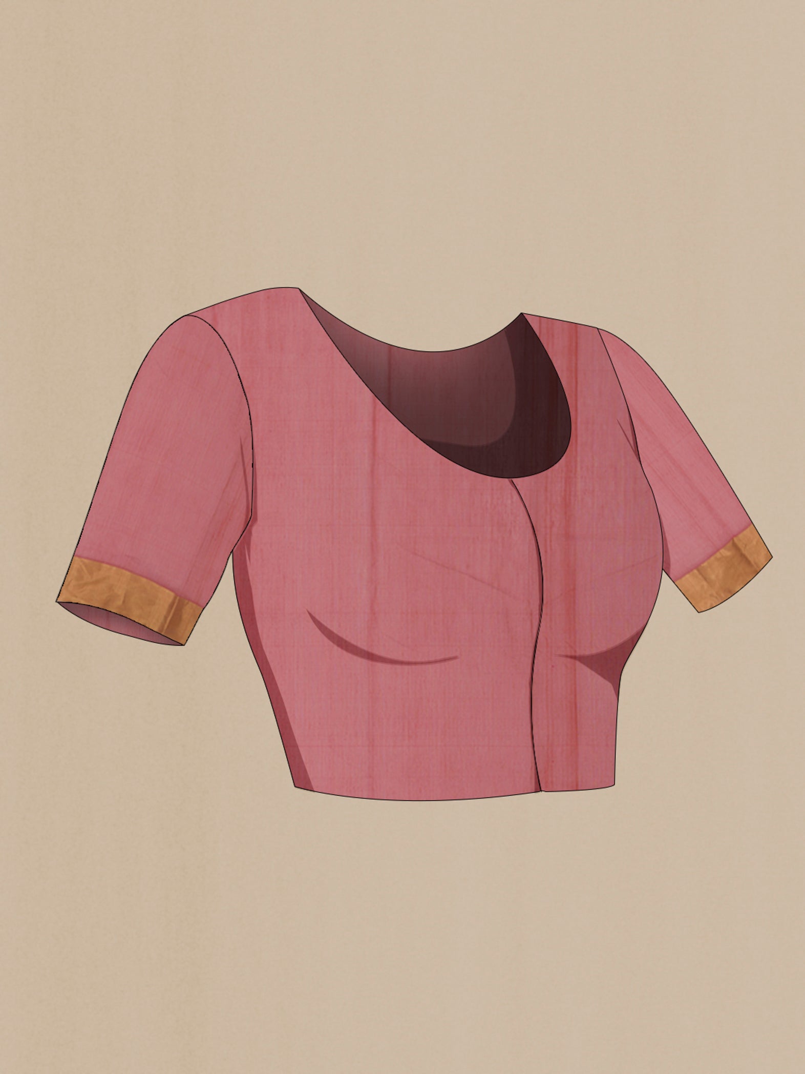 Close up image of the blouse of Rust Chanderi Silk Cotton Saree with Zari Butta on the body and Zari Border. 