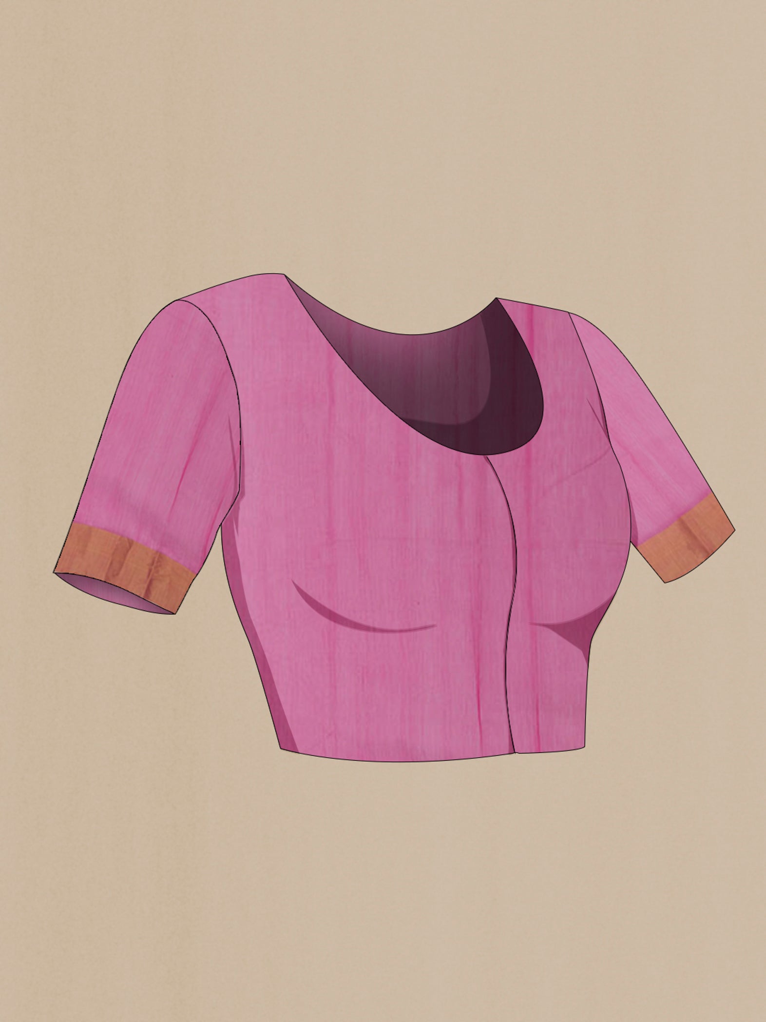Close up image of the blouse of Pink Chanderi Silk Cotton Saree with Zari Butta on the body and Zari Border. 