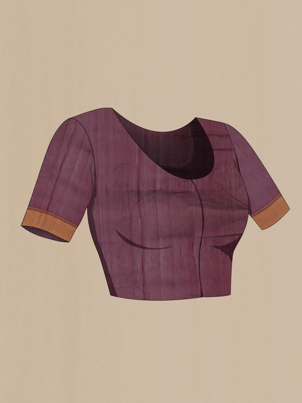 Close up image of the blouse of Brown Chanderi Silk Cotton Saree with Zari Butta on the body and Zari Border. 