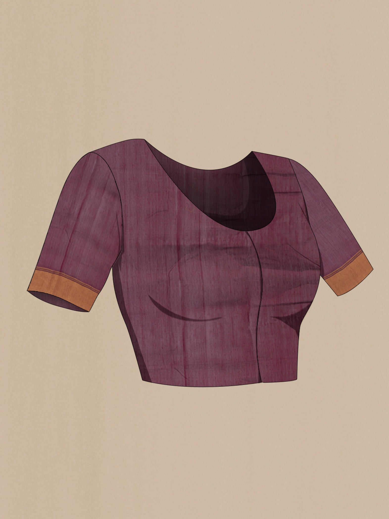 Close up image of the blouse of Brown Chanderi Silk Cotton Saree with Zari Butta on the body and Zari Border. 