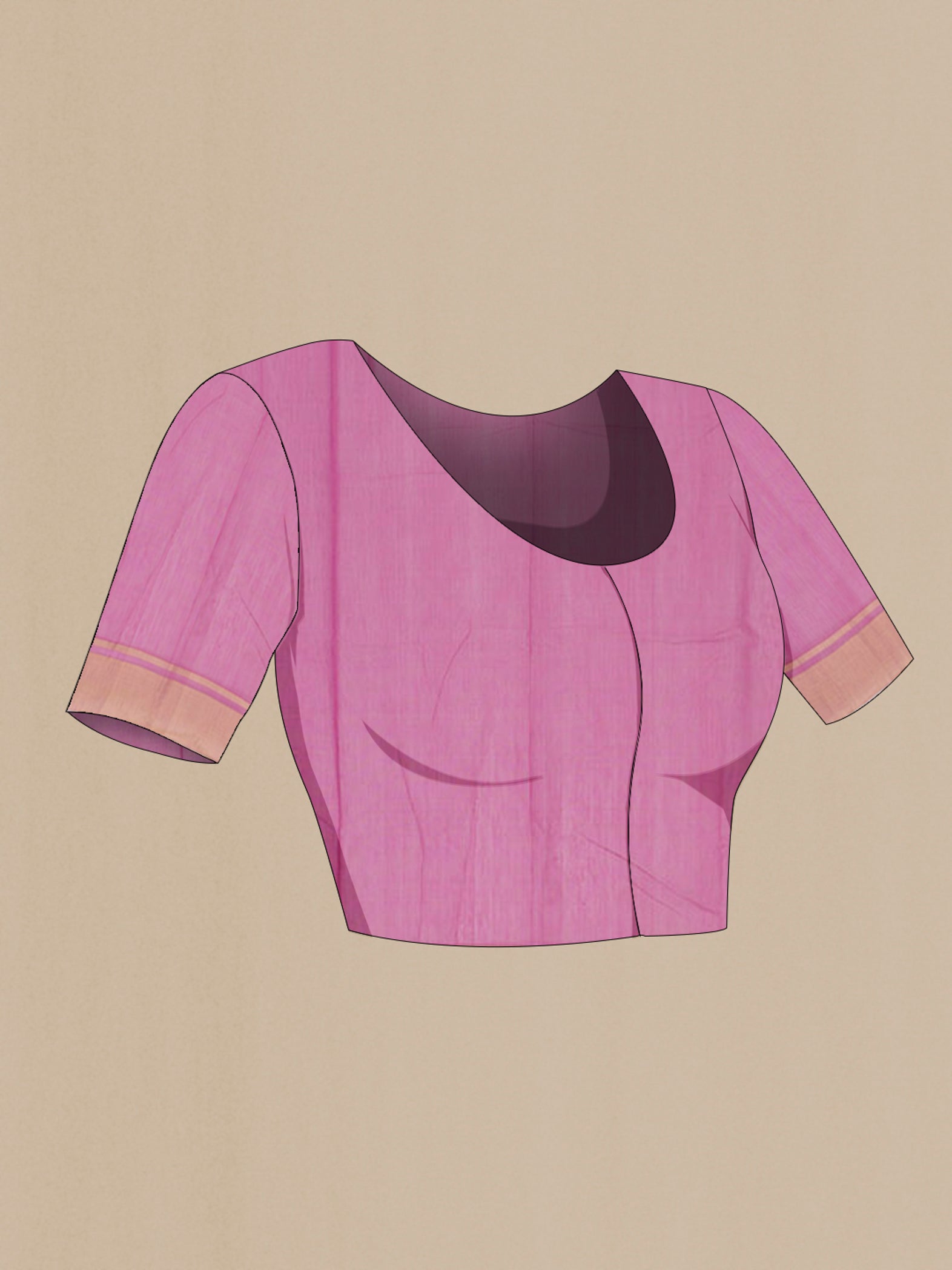Close up image of the blouse of Lavender Chanderi Silk Cotton Saree with Zari Butta on the body and Zari Border. 