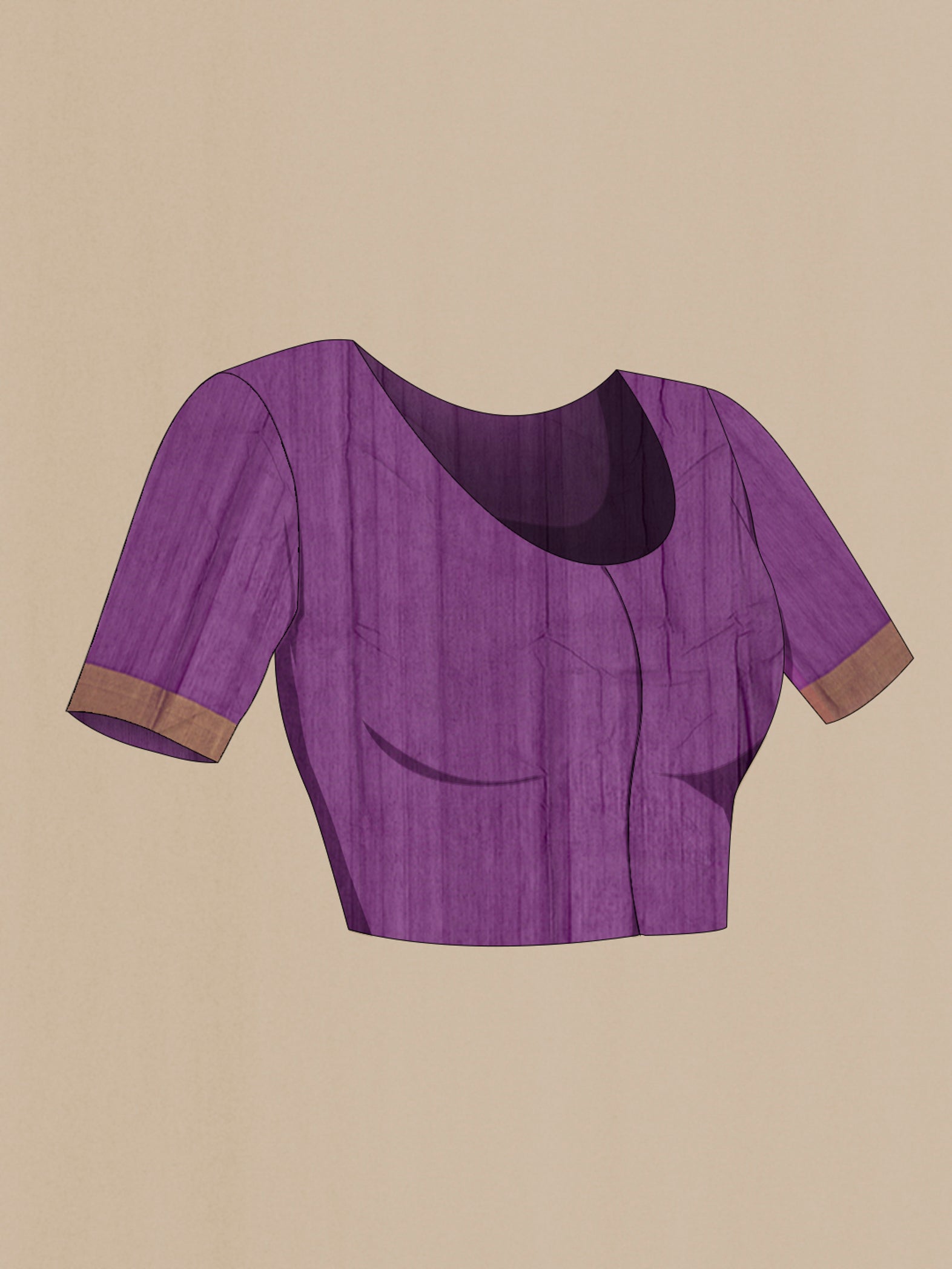 Close up image of the blouse of Magenta Chanderi Silk Cotton Saree with Zari Butta on the body and Zari Border. 
