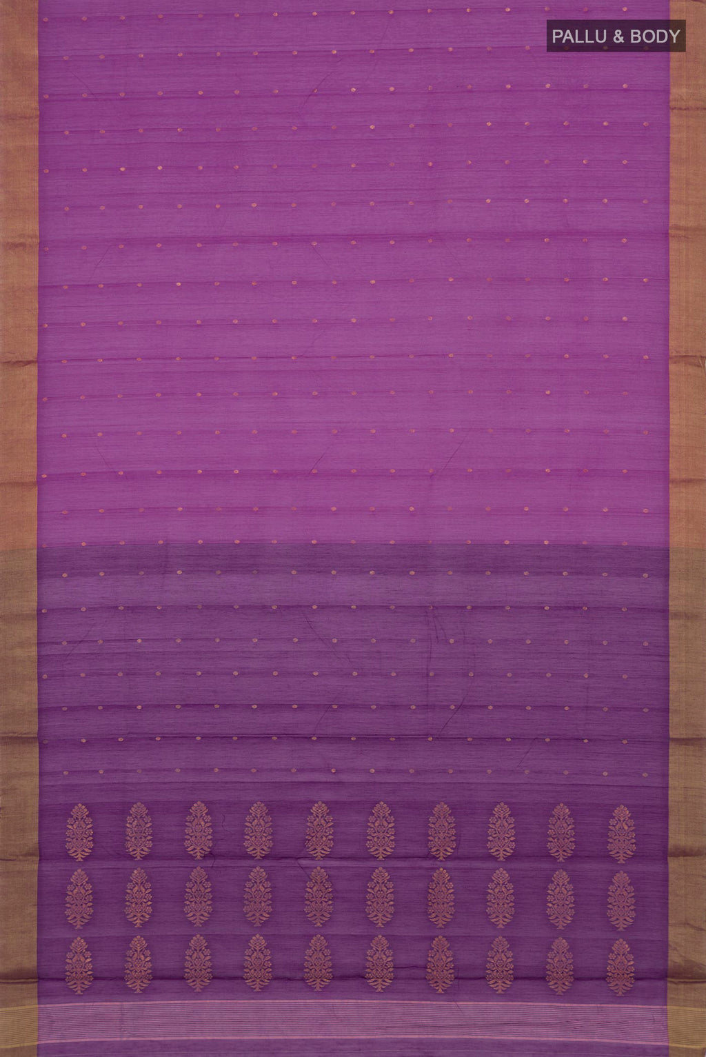 Flat view of Magenta Chanderi Silk Cotton Saree with Zari Butta on the body and Zari Border. 