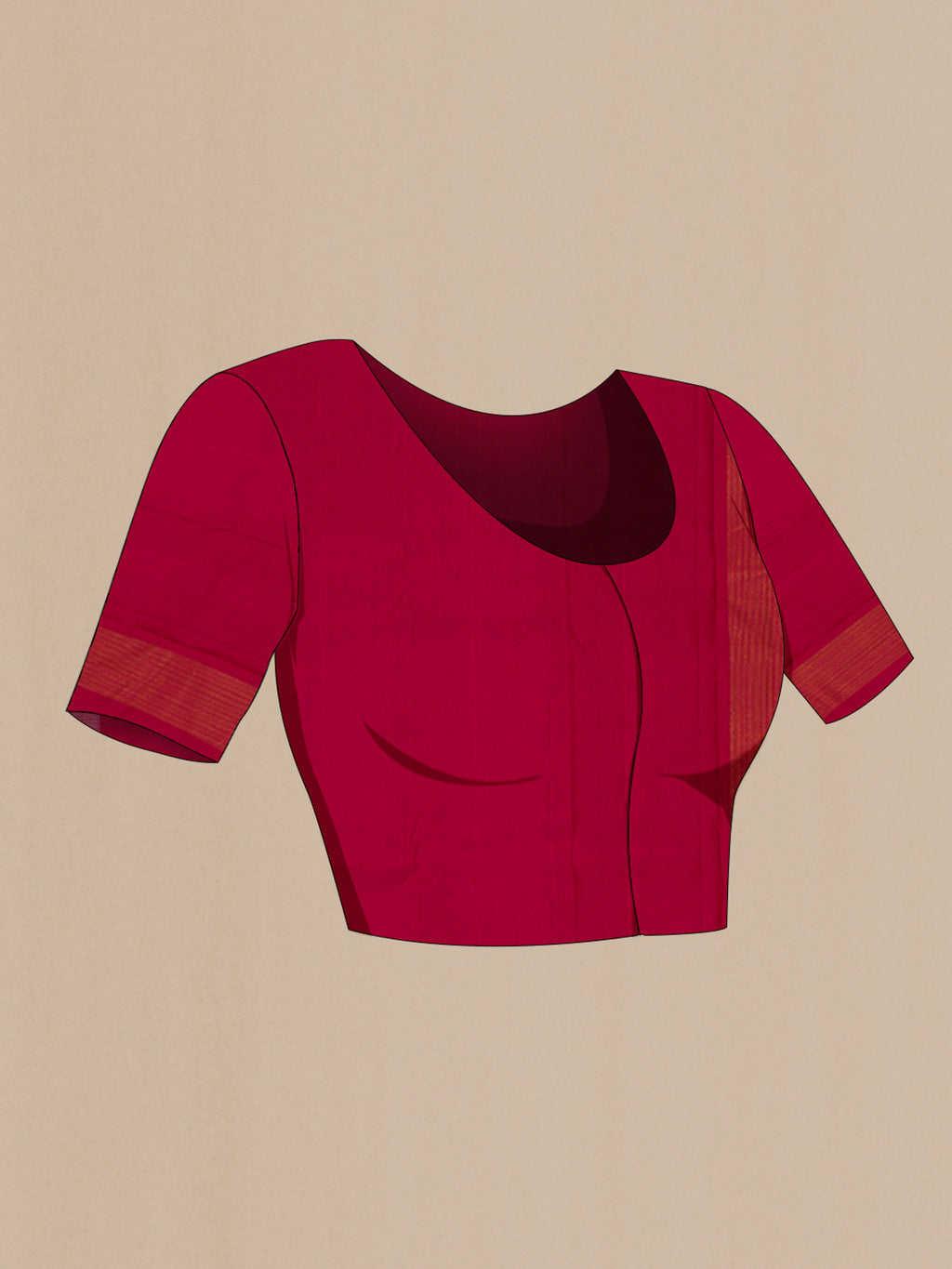 Close up image of the blouse of Pure Silk Pure Zari Maroon Kanjivaram Saree with Fancy on the body and Rising Temple Border. 
