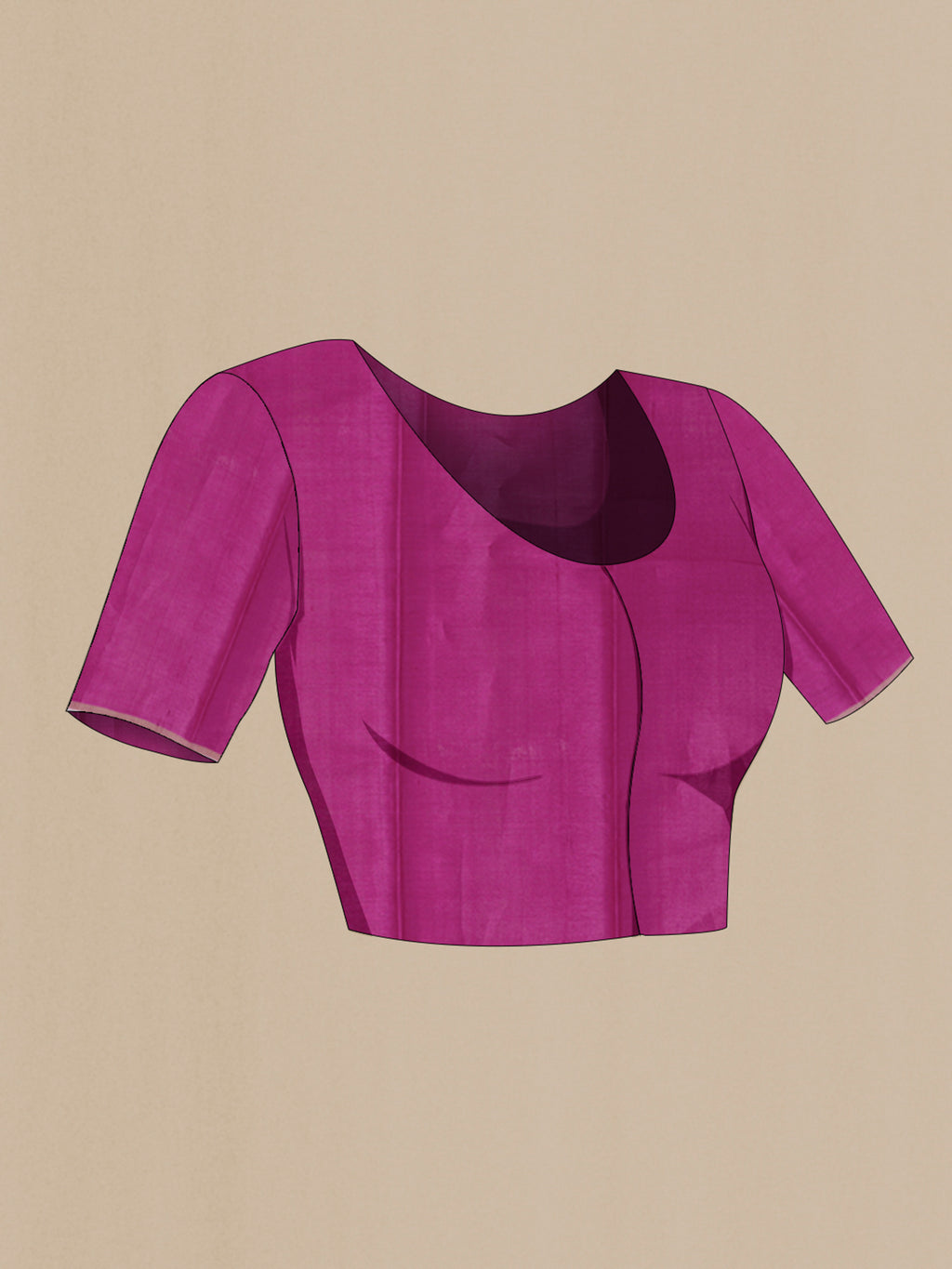 Close up image of the blouse of Magenta Tussar Silk Saree with Thread Butta on the body and Plain Border. 