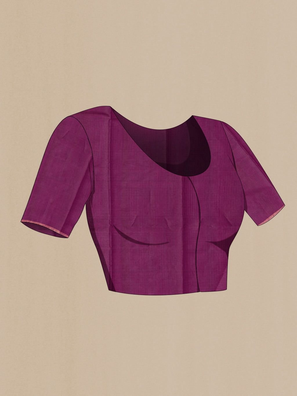 Close up image of the blouse of Purple Tussar Silk Saree with Zari Butta on the body and Thin Zari Line. 