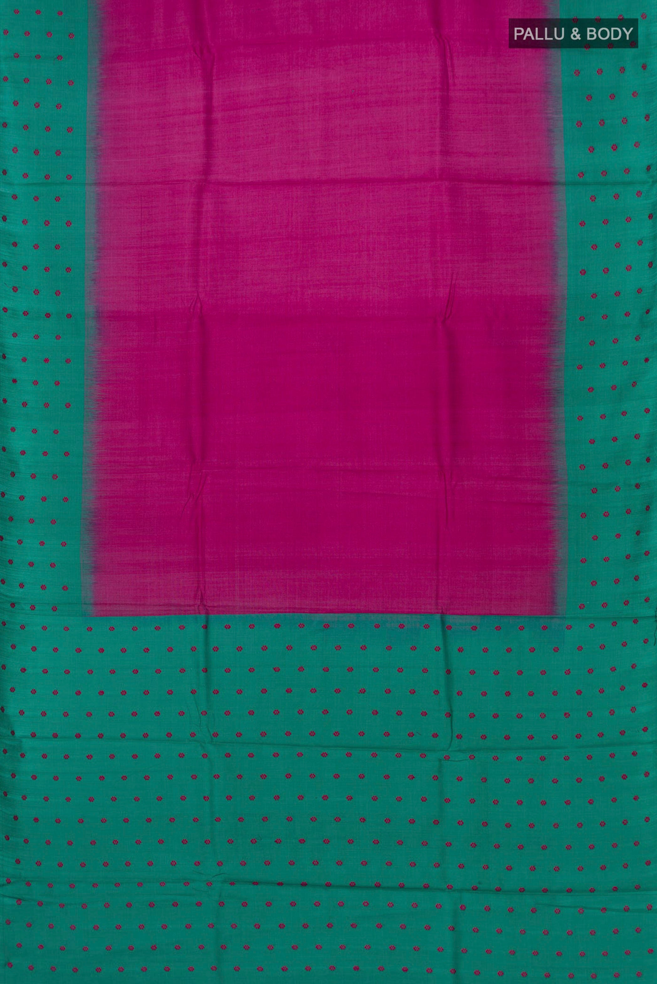 Flat view of Magenta Tussar Silk Saree with Plain Body and Fancy Border. 