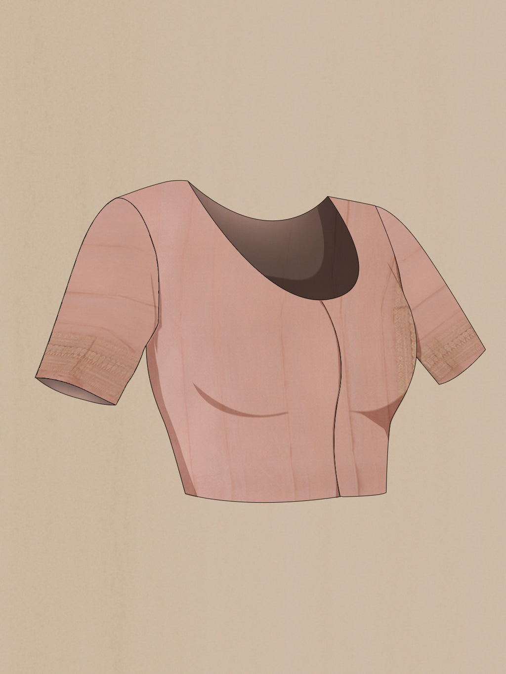 Close up image of the blouse of Beige Crepe Saree with Fancy on the body and Fancy Border. 