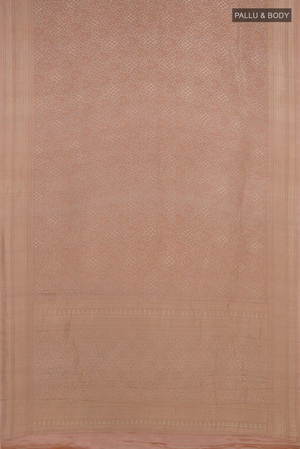 Flat view of Beige Crepe Saree with Fancy on the body and Fancy Border. 