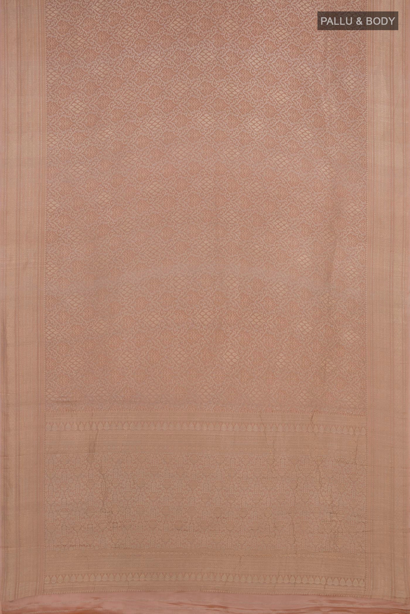 Flat view of Beige Crepe Saree with Fancy on the body and Fancy Border. 