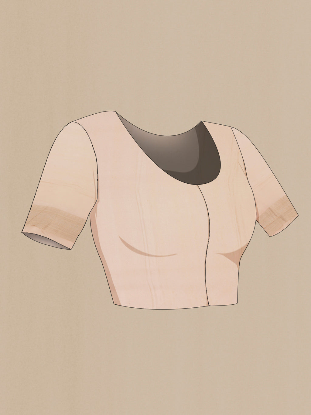 Close up image of the blouse of Beige Crepe Saree with Fancy on the body and Fancy Border. 