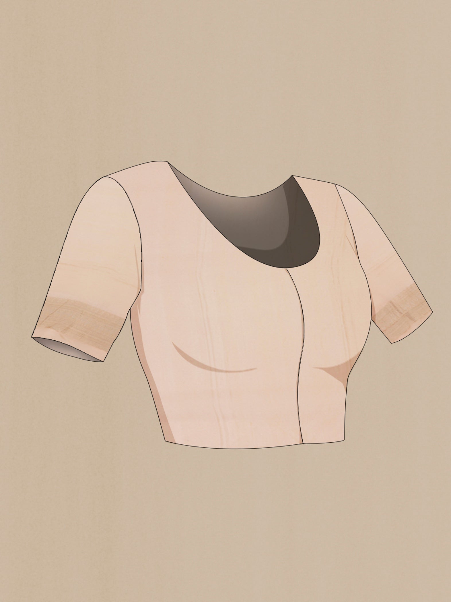 Close up image of the blouse of Beige Crepe Saree with Fancy on the body and Fancy Border. 