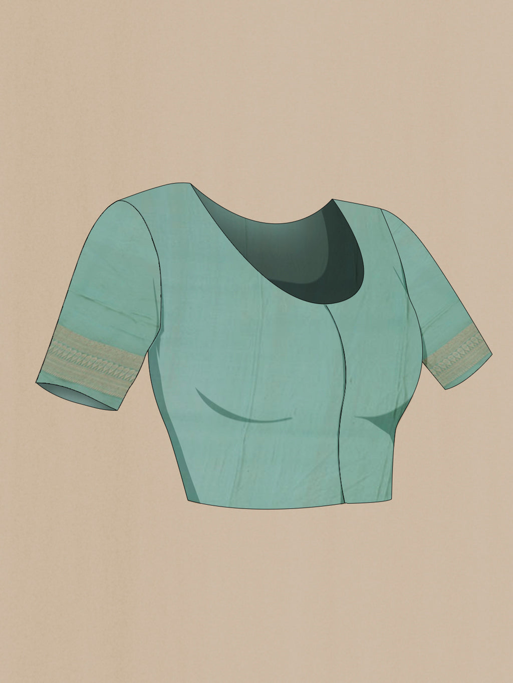 Close up image of the blouse of Light Blue Crepe Saree with Zari Brocade on the body and Fancy Border. 