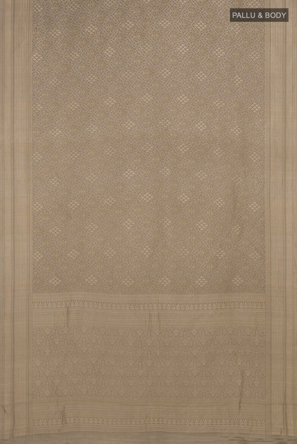 Flat view of Green Crepe Saree with Fancy on the body and Fancy Border. 