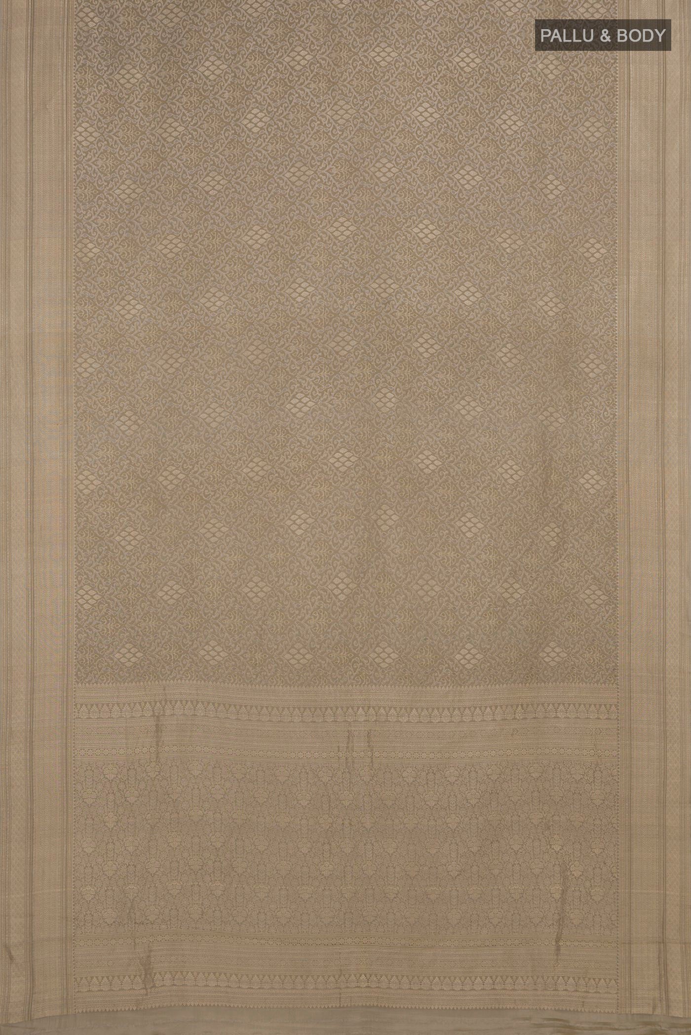 Flat view of Green Crepe Saree with Fancy on the body and Fancy Border. 