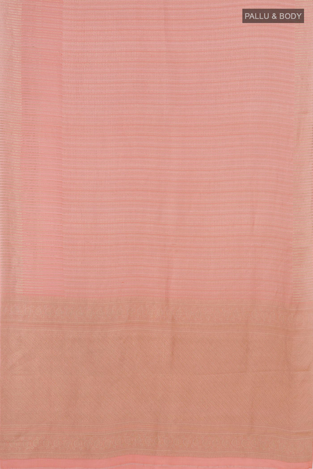 Flat view of Peach Mysore Crepe Saree with Stripes on the body and Without Border. 