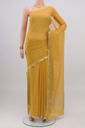 Sandal Mysore Chiffon Saree with Embroidery on the body and Zari Border.  displayed on a mannequin