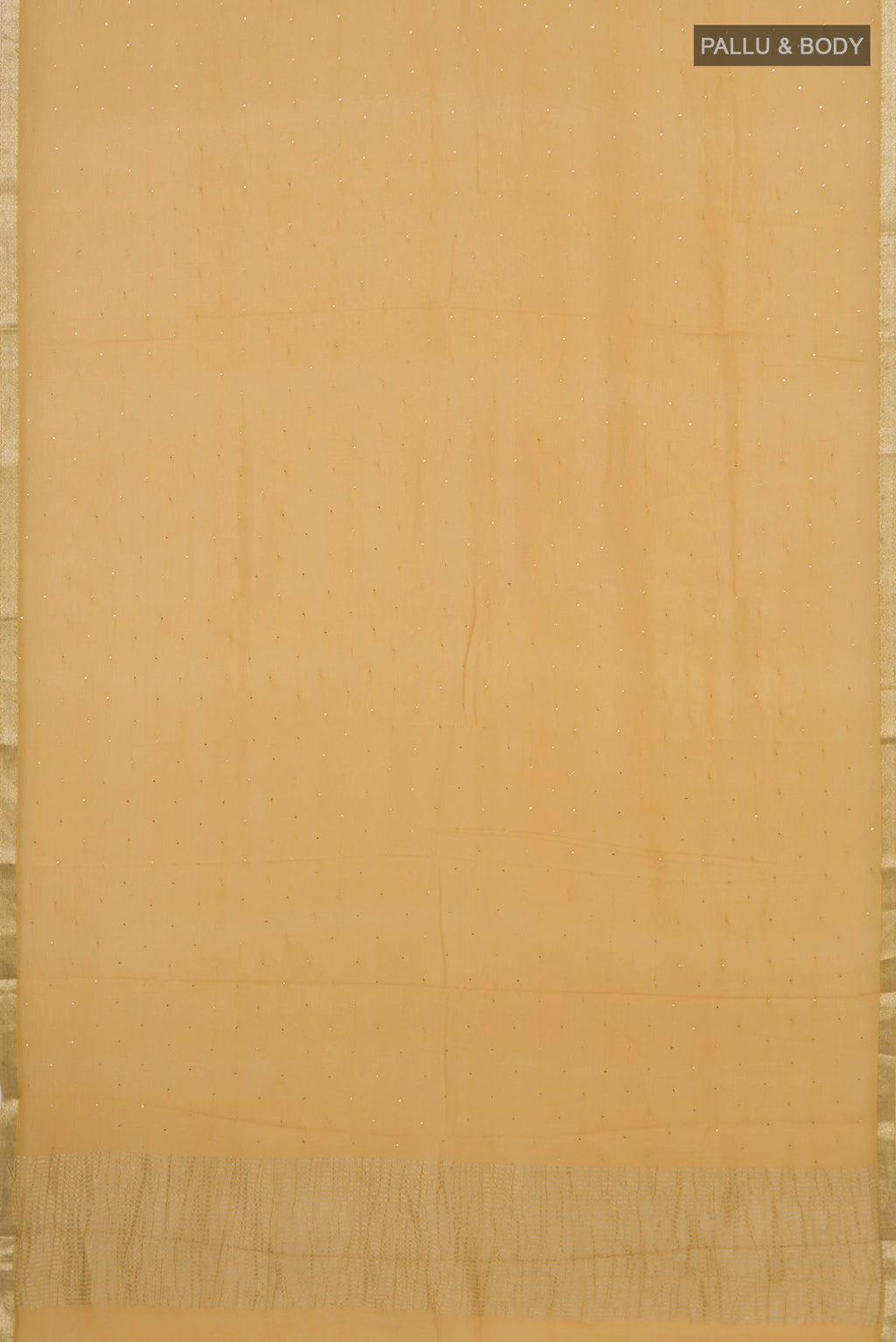 Flat view of Sandal Mysore Chiffon Saree with Embroidery on the body and Zari Border. 