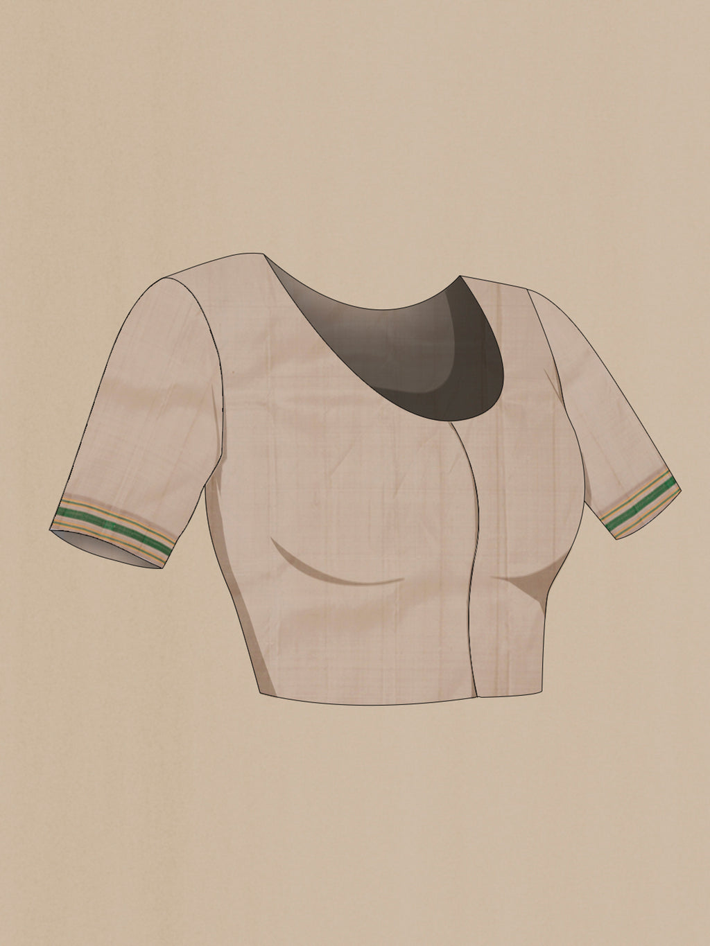 Close up image of the blouse of Green Kanjivaram Silk Saree with Plain Body and Thread Border. 