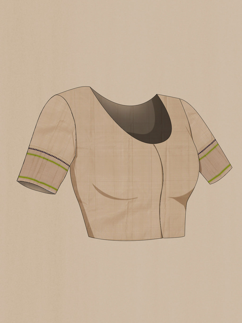 Close up image of the blouse of Green Kanjivaram Silk Saree with Checked design on the body and Thread Border. 