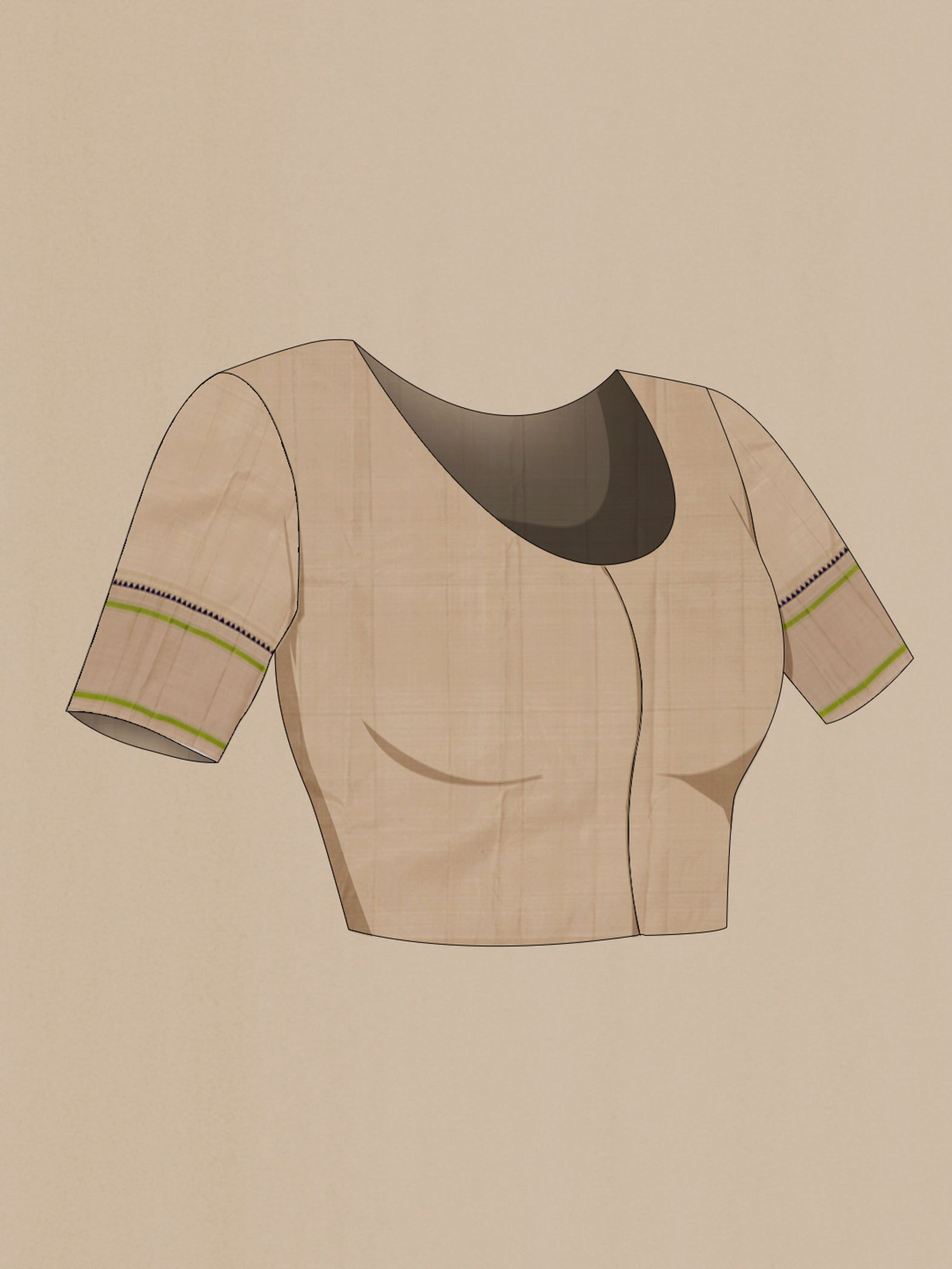 Close up image of the blouse of Green Kanjivaram Silk Saree with Checked design on the body and Thread Border. 