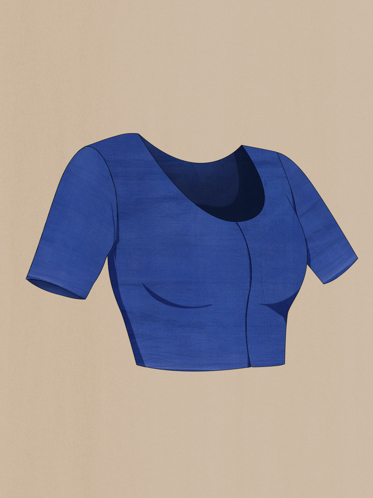 Close up image of the blouse of Royal Blue Tussar Silk Saree with Printed design on the body and Printed Border. 