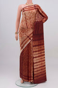 Brown Tussar Silk Saree with Printed design on the body and Without Border.  displayed on a mannequin
