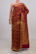Pure Silk Maroon Kanchipuram Saree with Zari Brocade on the body and Zari Border.  displayed on a mannequin