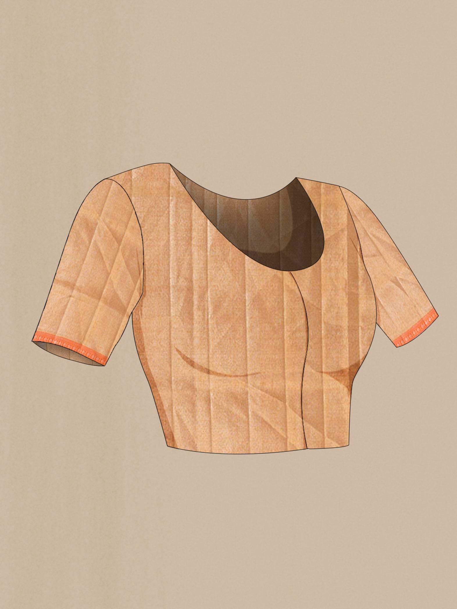 Close up image of the blouse of Golden Dual Tone Kanjivaram Silk Saree with Zari Brocade on the body and Thin Zari Line. 