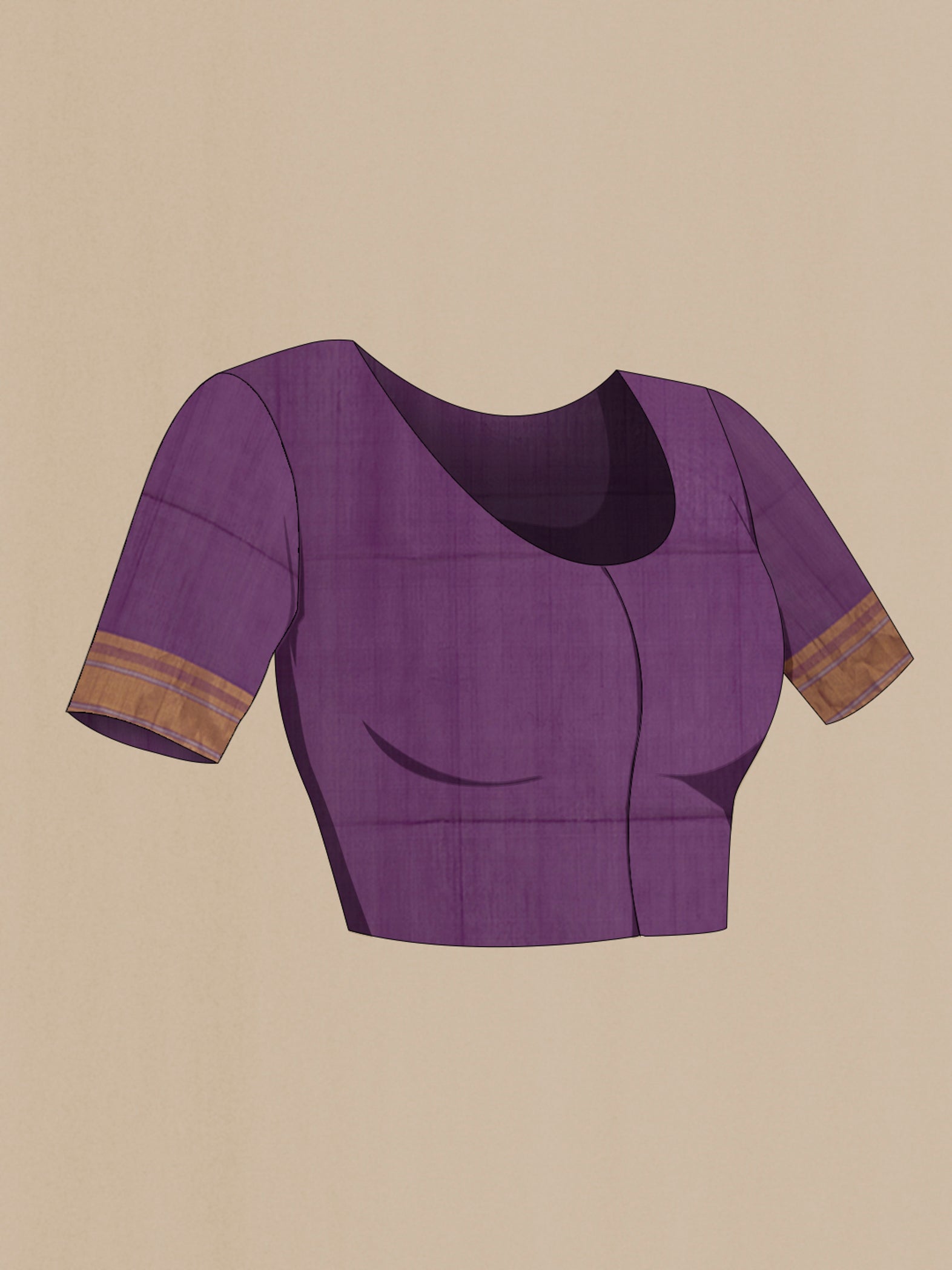 Close up image of the blouse of Purple Silk Cotton Saree with Zari Butta on the body and Zari Border. 