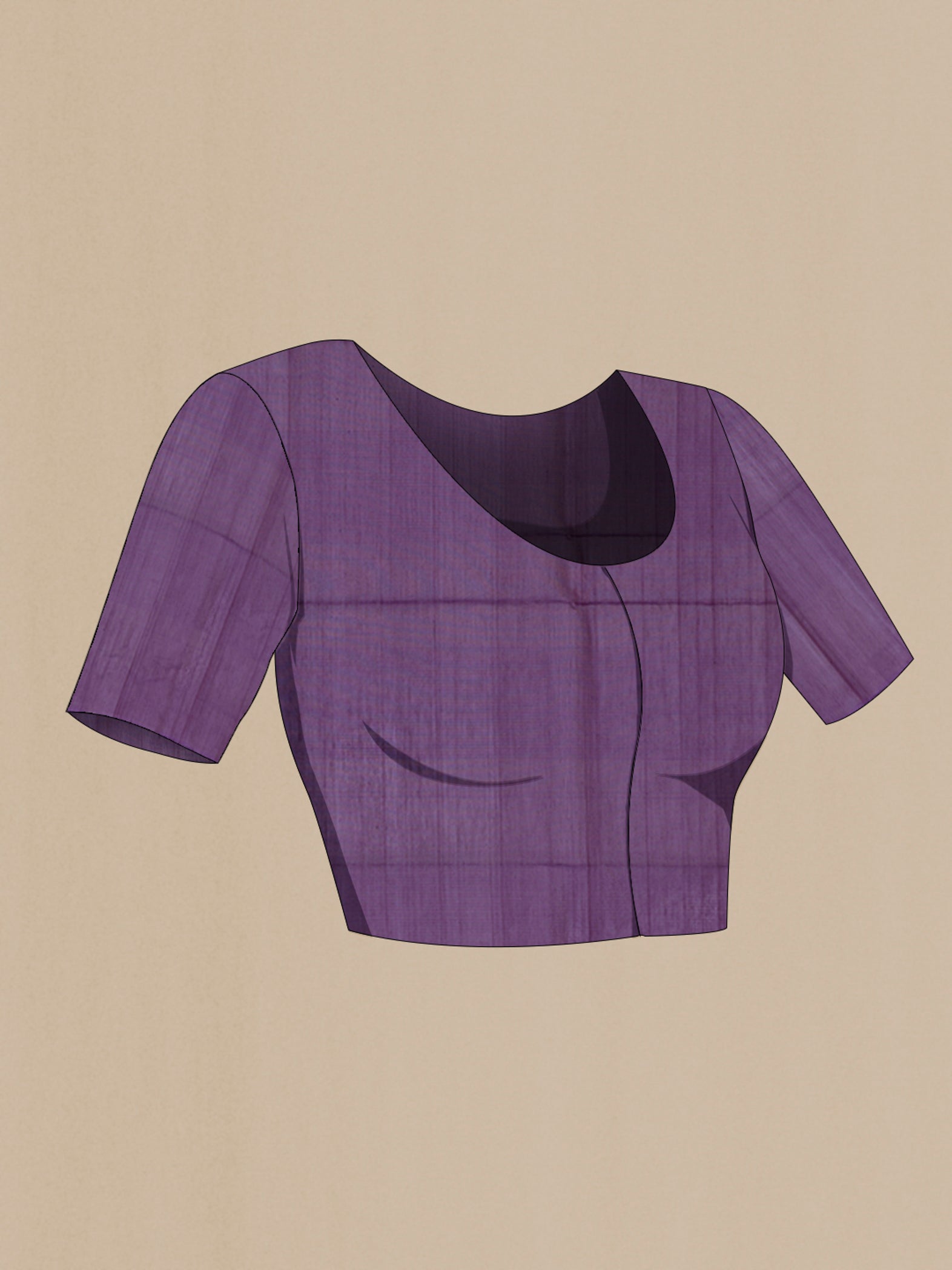 Close up image of the blouse of Purple Silk Cotton Saree with Polka Dots on the body and Without Border. 
