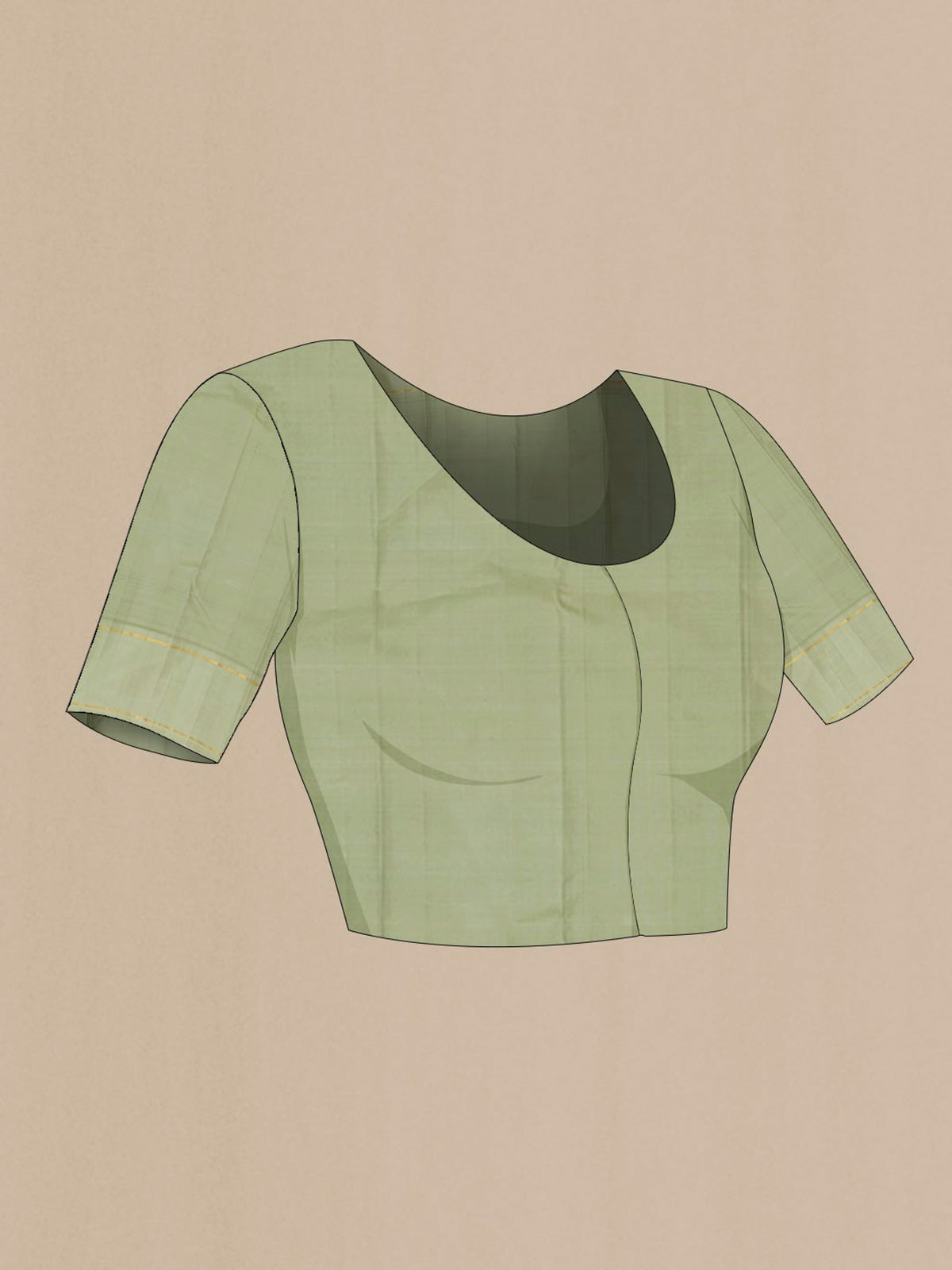 Close up image of the blouse of Pure Silk Bottle Green Kanjivaram Saree with Plain Body and Temple Border. 