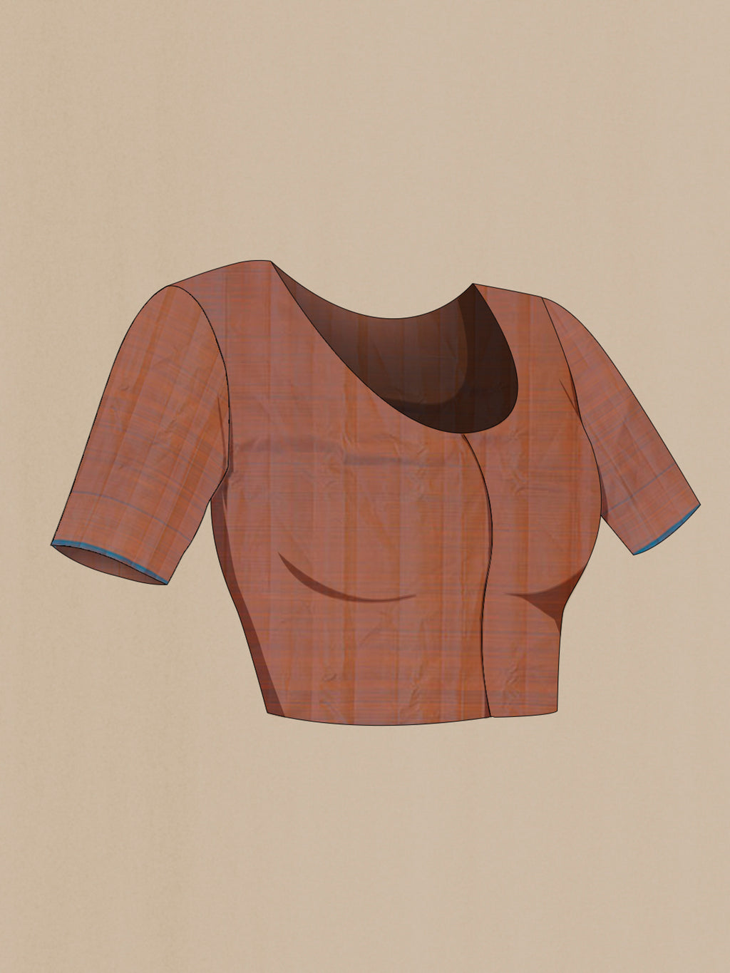 Close up image of the blouse of Pure Silk Orange Kanchipuram Saree with Zari Butta on the body and Fancy Border. 
