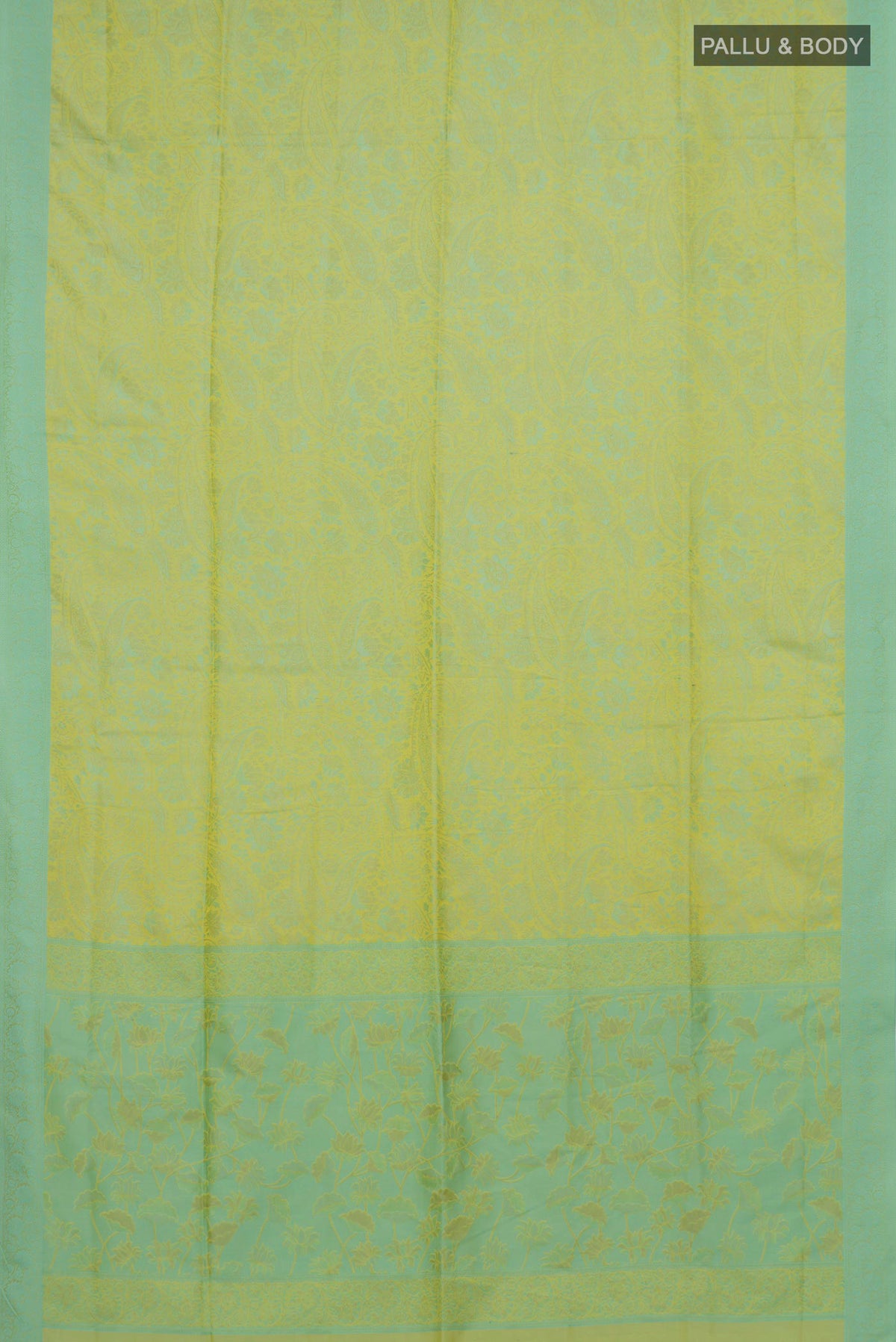 Flat view of Pure Silk Green Soft Saree with Jacquard design on the body and Thread Border. 