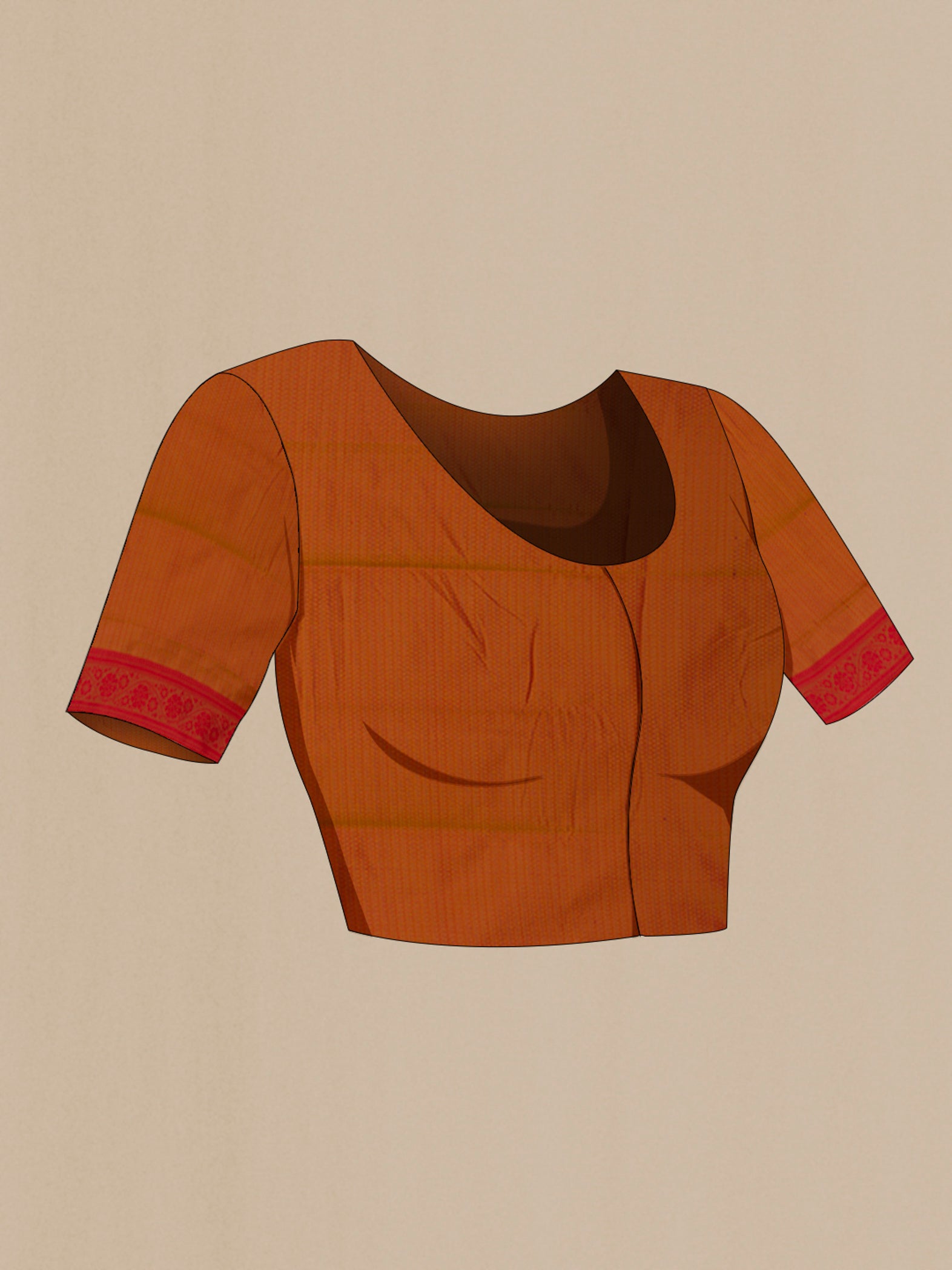 Close up image of the blouse of Mustard Soft Silk Saree with Jacquard design on the body and Thread Border. 