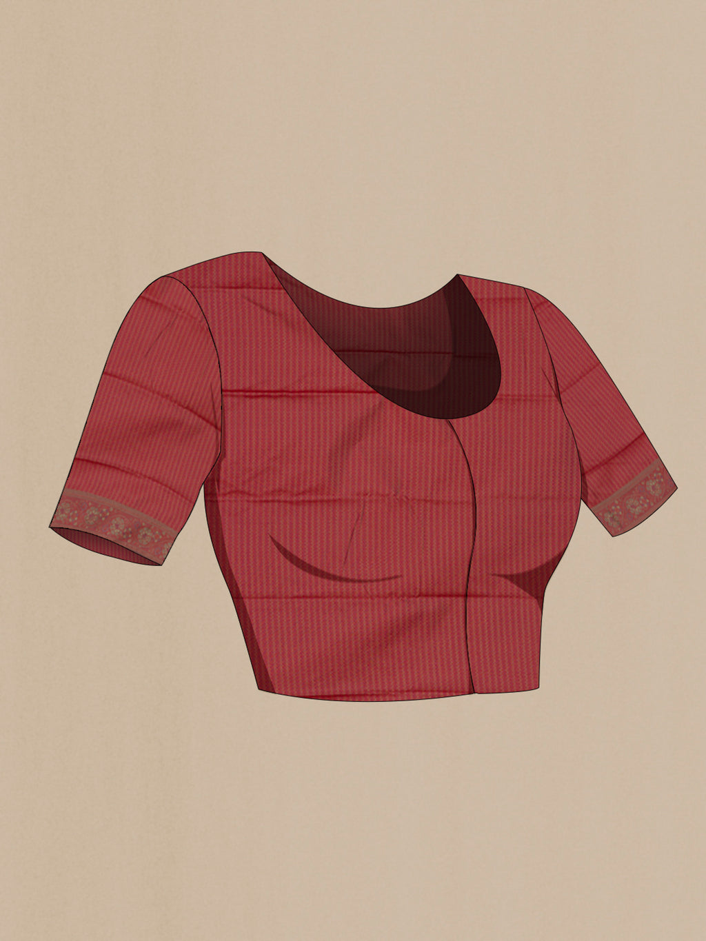 Close up image of the blouse of Red Soft Silk Saree with Jacquard design on the body and Thread Border. 