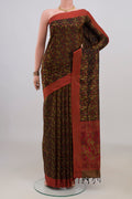 Pure Silk Brown Soft Saree with Jacquard design on the body and Thread Border.  displayed on a mannequin