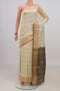 Pure Silk Cream Uppada Saree with Checked design on the body and Zari Border.  displayed on a mannequin