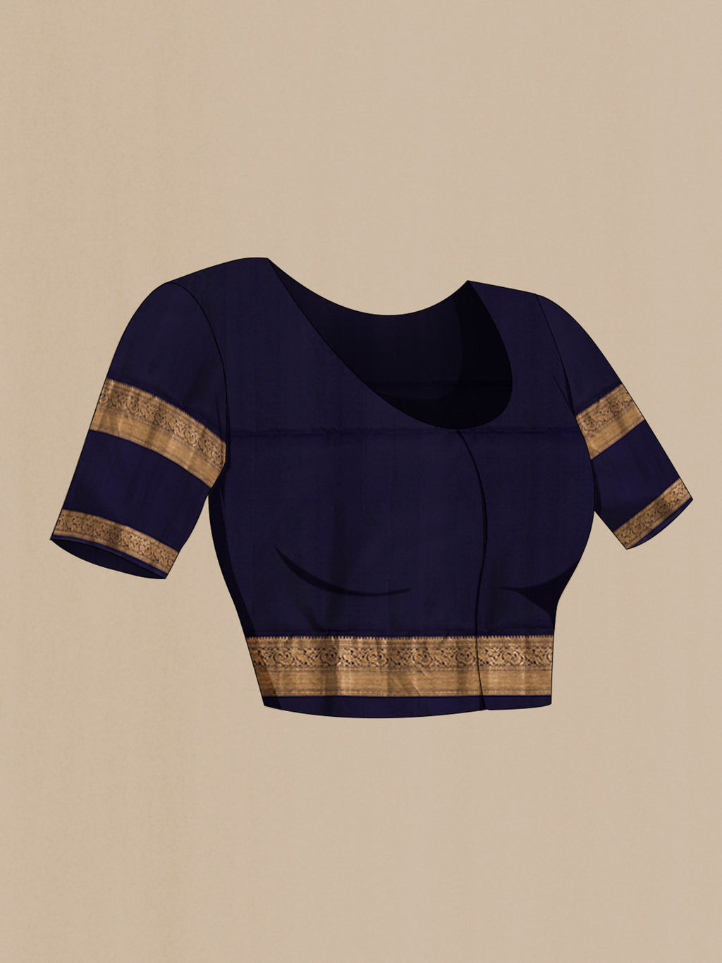 Close up image of the blouse of Teal Soft Silk Saree with Zari Butta on the body and Fancy Border. 