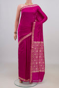 Pure Silk Pink Banarasi Katan Saree with Thread Butta on the body and Thread Border.  displayed on a mannequin