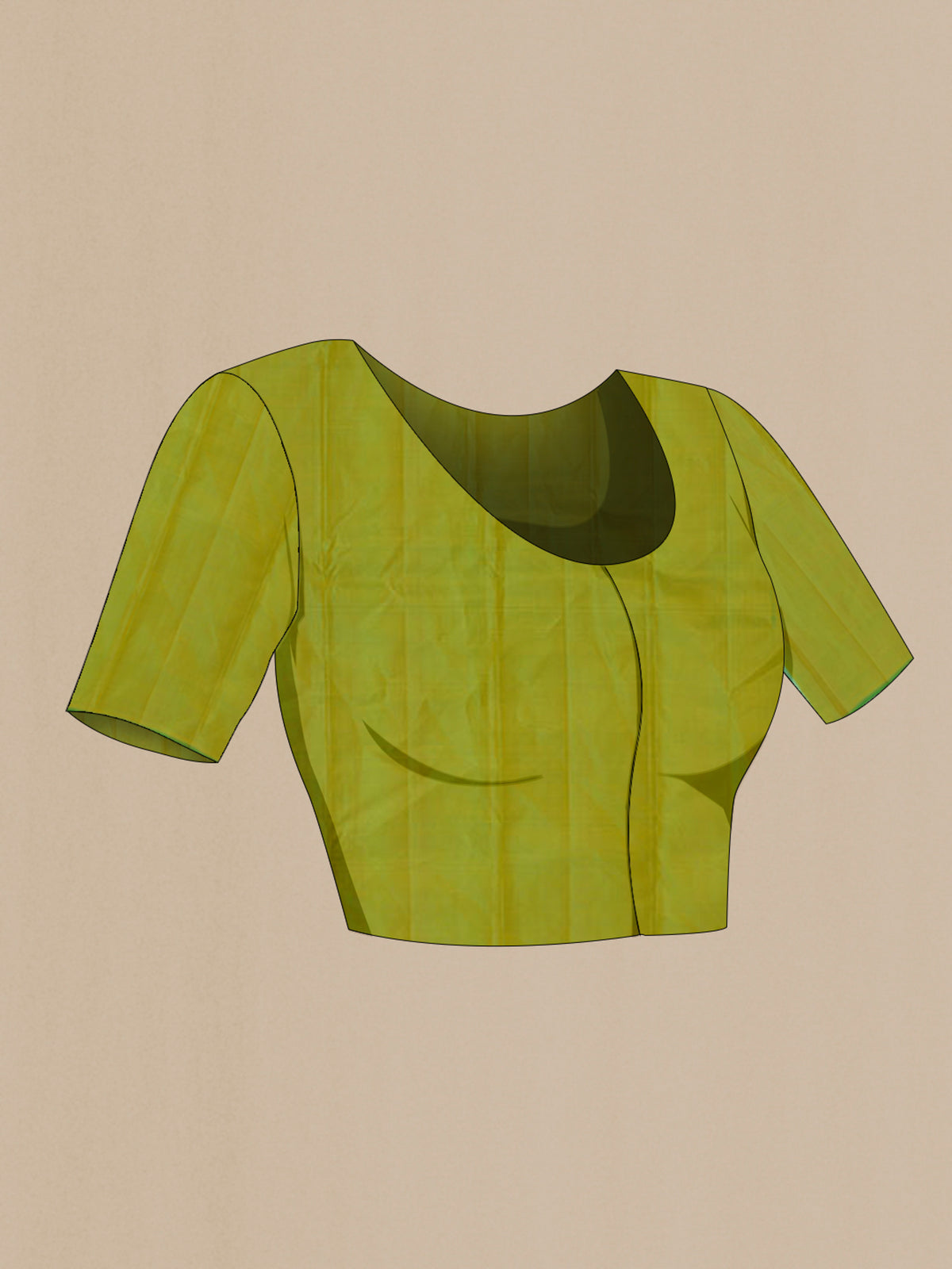 Close up image of the blouse of Pure Silk Yellow Kanchipuram Saree with Zari Butta on the body and Fancy Border. 