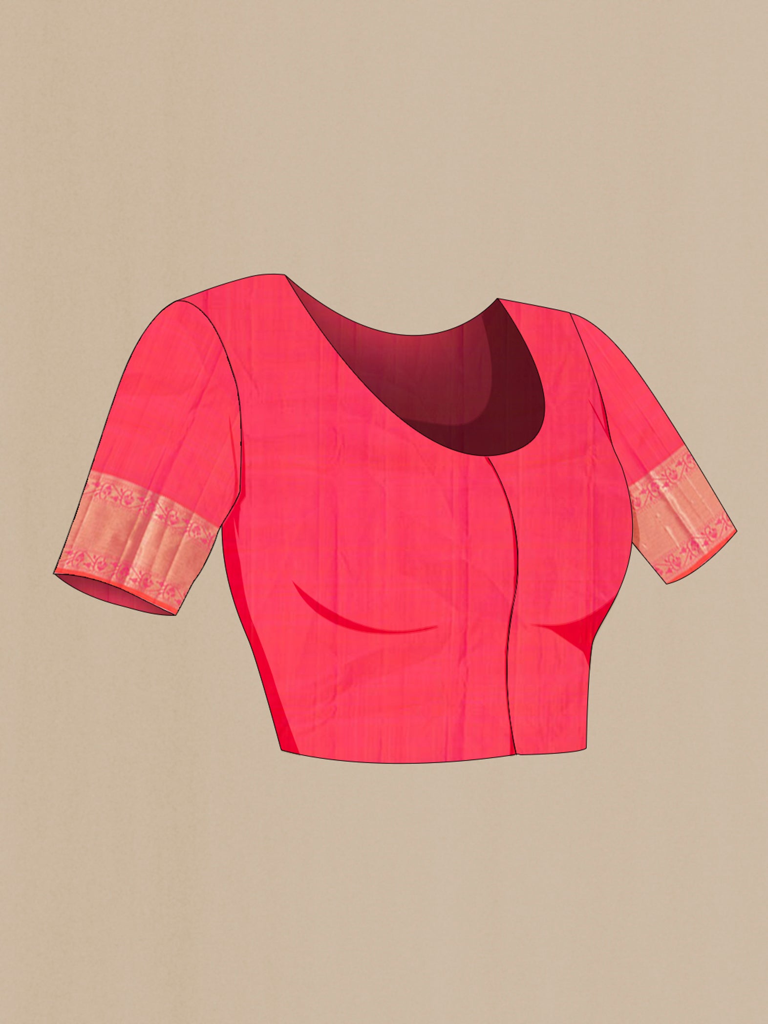 Close up image of the blouse of Pink Dual Tone Kanchipuram Silk Saree with Zari Butta on the body and Zari Border. 