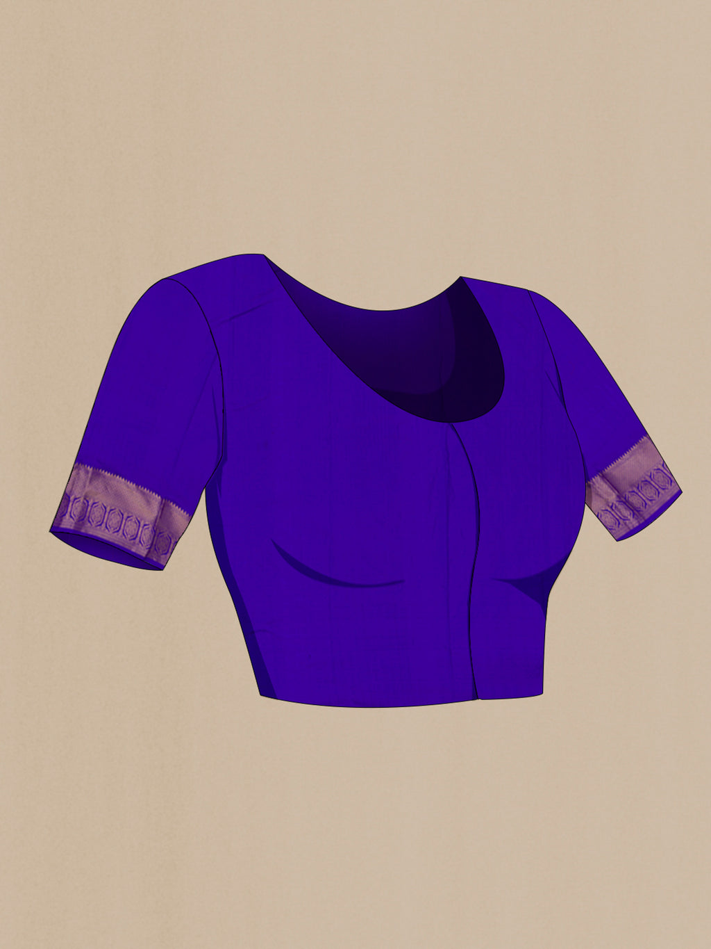 Close up image of the blouse of Blue Kanjivaram Silk Saree with Zari Brocade on the body and Zari Border. 