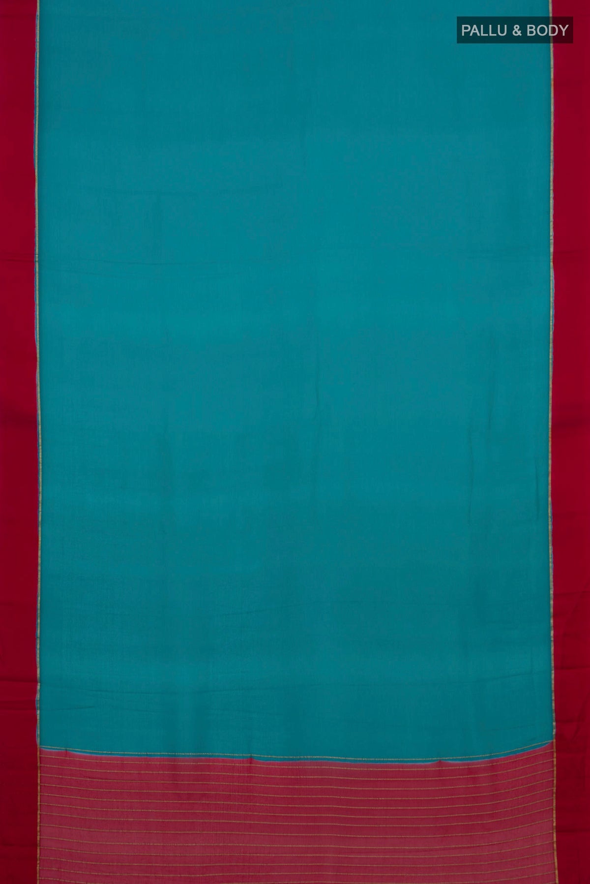 Flat view of Blue Mysore Chiffon Saree with Plain Body and Thin Zari Line. 