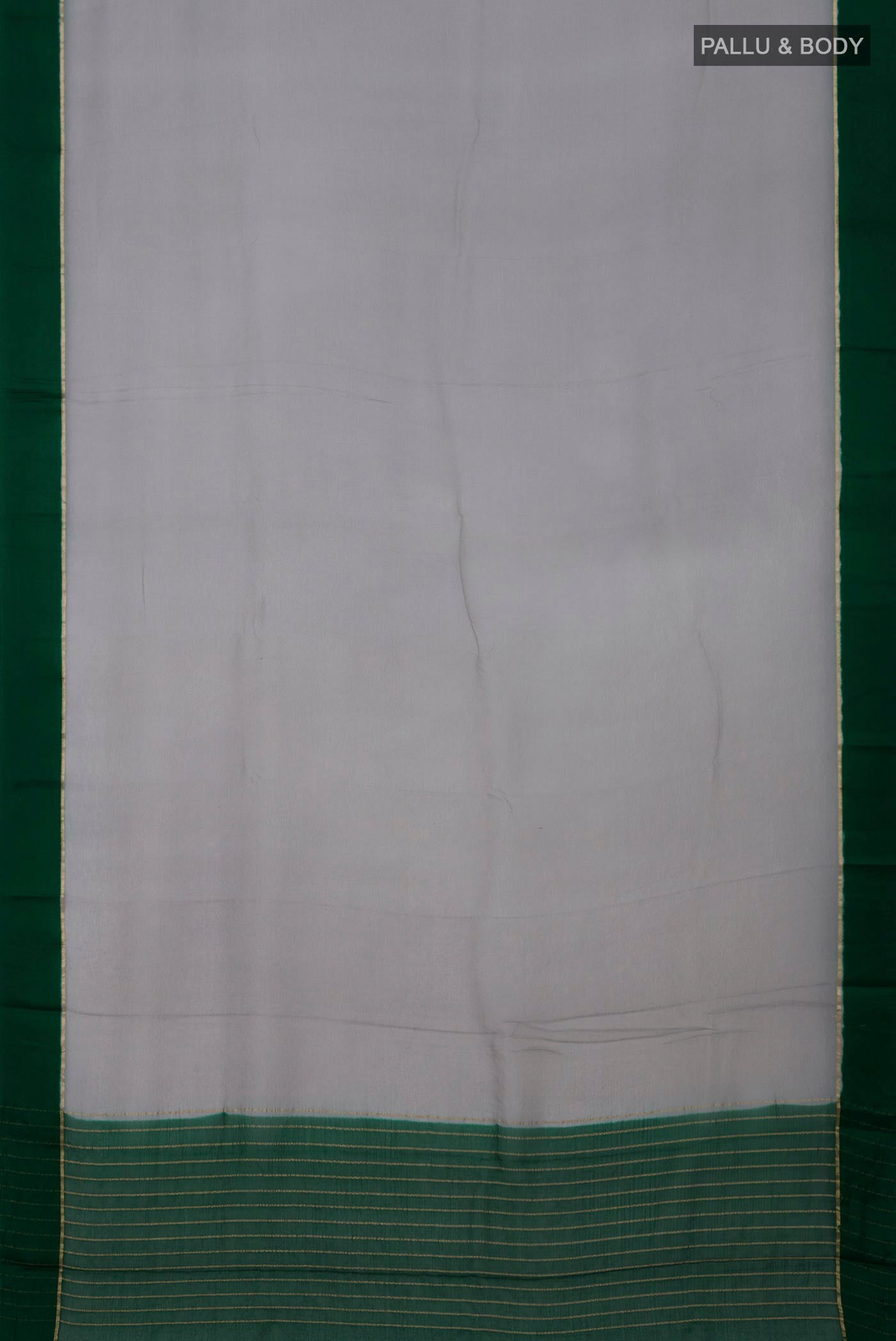 Flat view of Grey Mysore Chiffon Saree with Plain Body and Thin Zari Line. 
